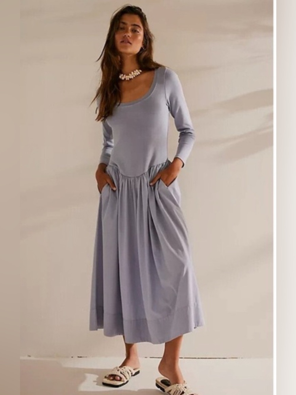 FREE PEOPLE/FP BEACH lavender Aelia Solid Drop Waist Midi Dress  xs
